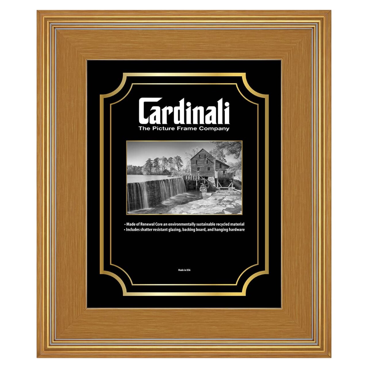 Cardinali Plein Air, Gold 12x16" Picture Frame with Acrylic Glazing & Cardboard Backing, for Photography or Canvas Frame, 3 Wide Moulding, 1/2 Rabbet Depth, D-Ring Hangers Included